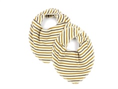 Petit Piao chocolate brown/golden sun/dark offwhite striped bib (2-pack)